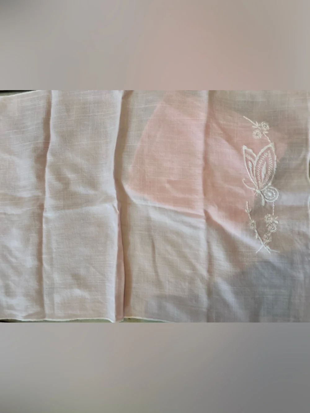 VTG Embroidered Pink Linen Guest Napkin Towels White Floral Butterfly set of 3